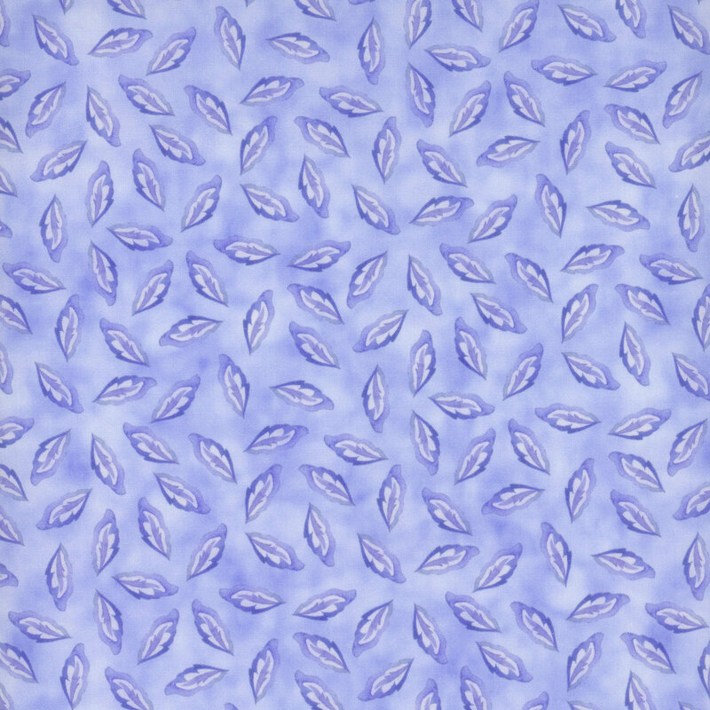 Light blue fabric pattern featuring scattered leaf shapes in darker blue hues.