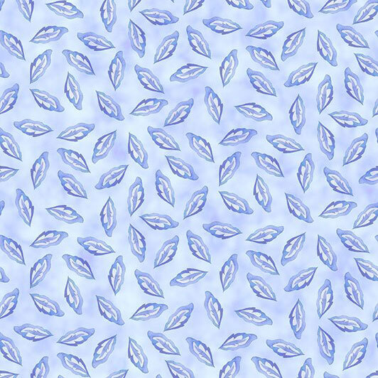 A light blue fabric pattern featuring scattered dark blue leaves.