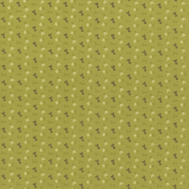 A green background fabric featuring small floral and leaf motifs in a repeating design.