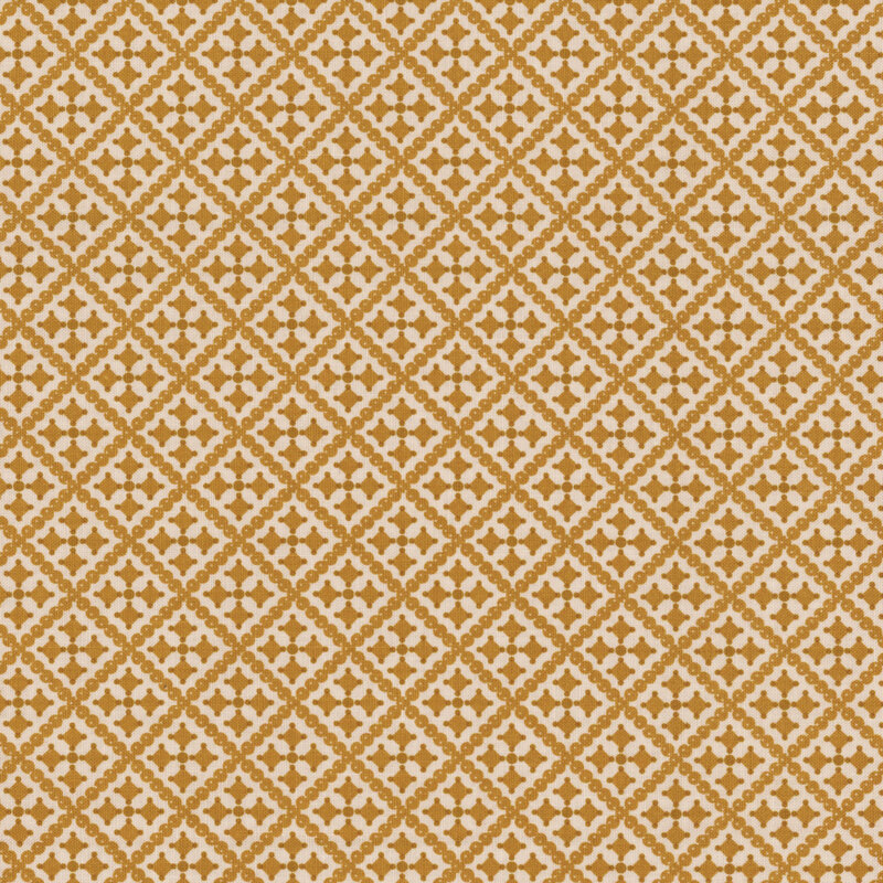 A repeating pattern of orange and white diamonds with star shapes in each diamond.
