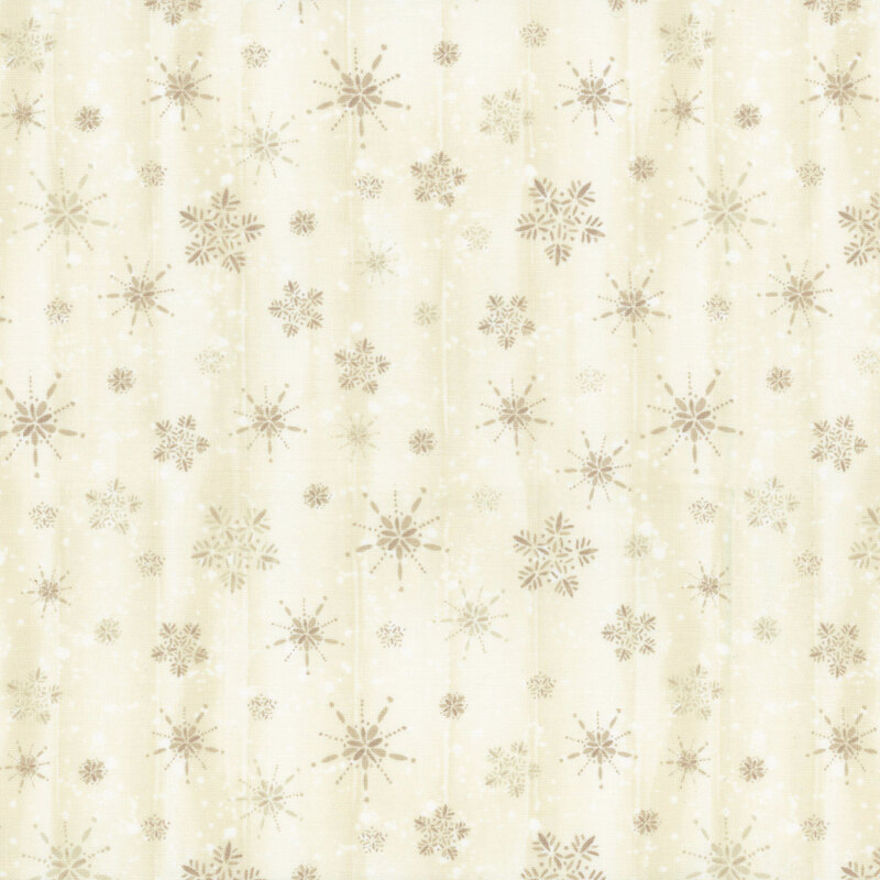A light cream background with scattered snowflake patterns and subtle vertical wood grain stripes.