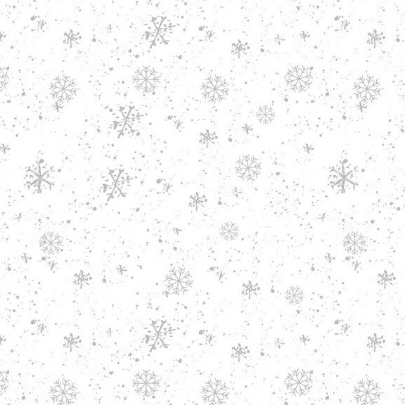 A white fabric featuring various gray snowflakes scattered across it.