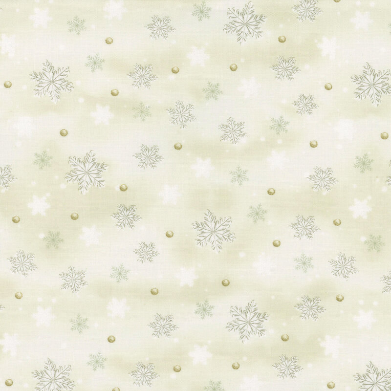Light cream fabric with scattered snowflakes and soft polka dot pearls.