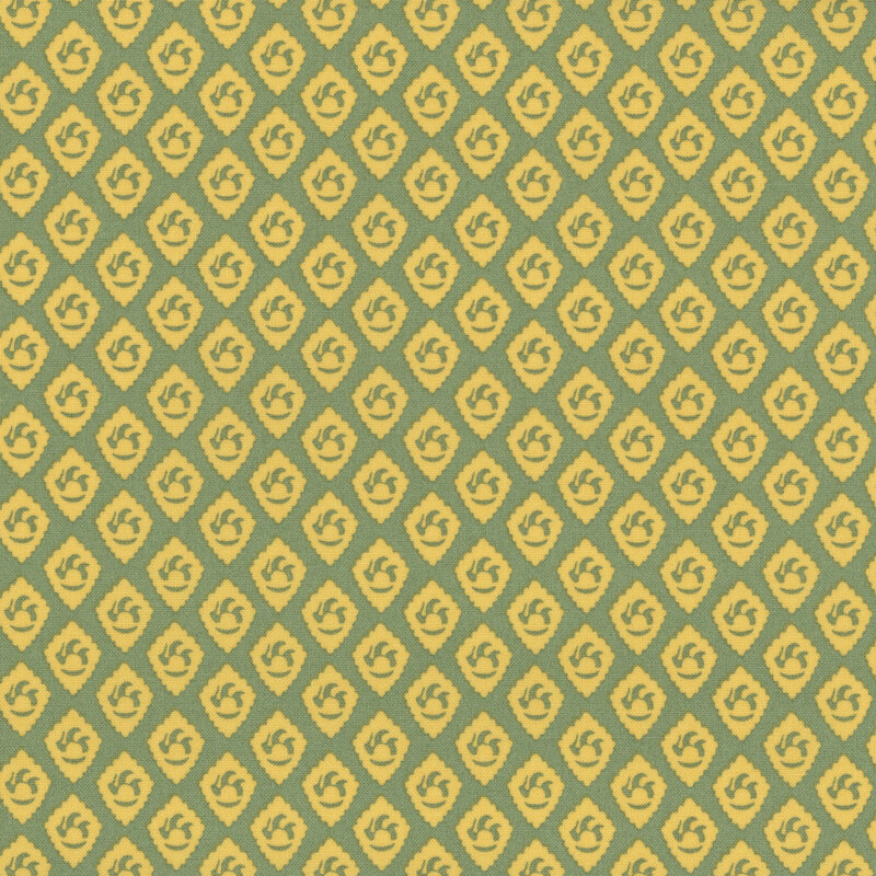 Khaki green fabric with golden diamond-shaped crests