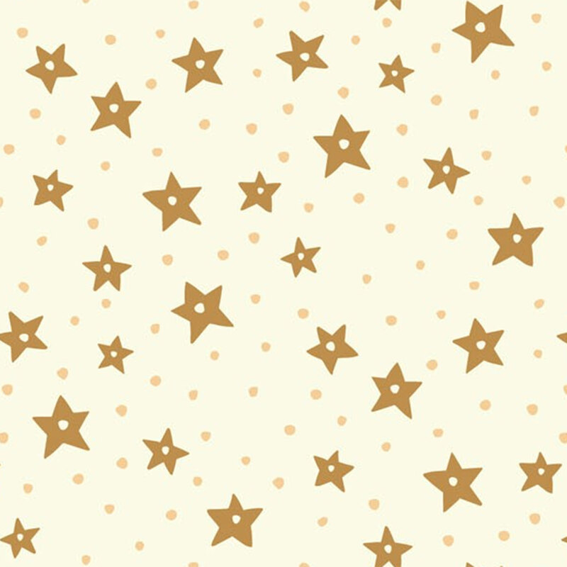 A cream background dotted with golden stars of various sizes and small tan polka dots.