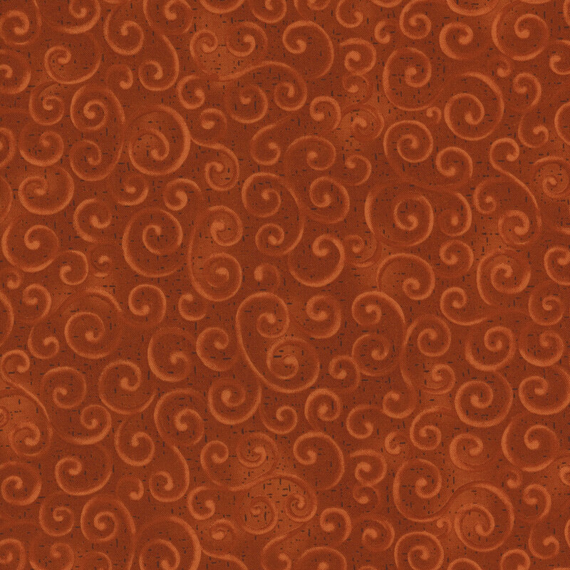 Ornate swirled fabric pattern in warm orange tones on a textured background.