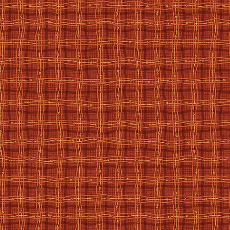 Textured fabric pattern in warm tones of orange and reddish-brown with intersecting lines.