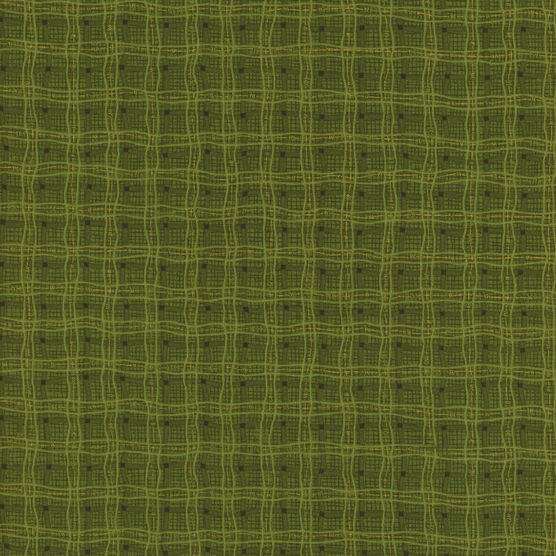 Green woven fabric pattern featuring a grid of textured lines in various shades of green and yellow.