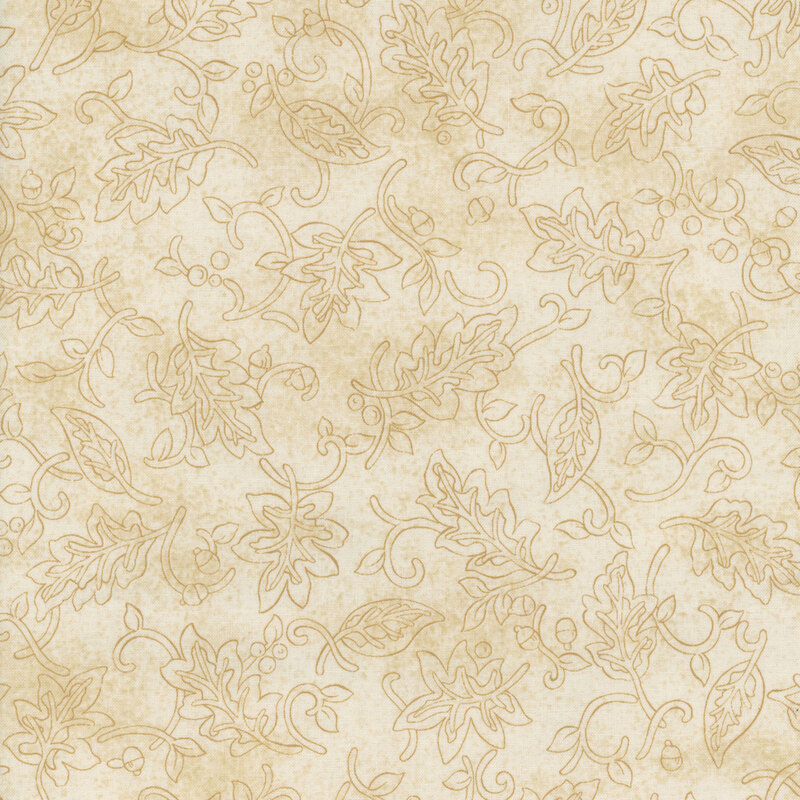 Light cream fabric with an intricate, embossed pattern of leaves and vines.