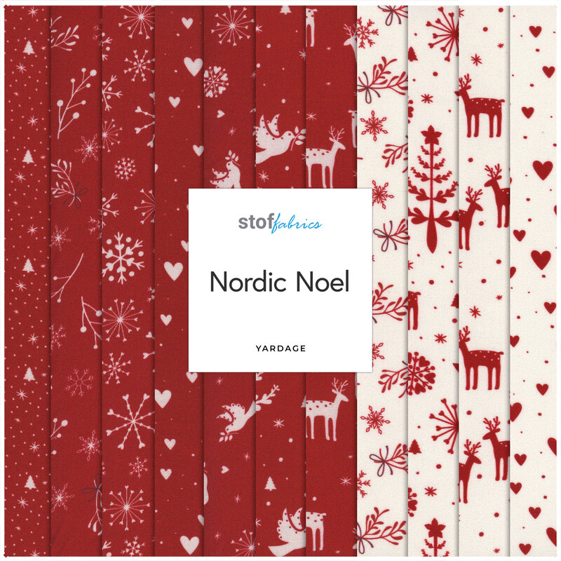 Collage of the 11 fabrics featured in the Nordic Noel collection.