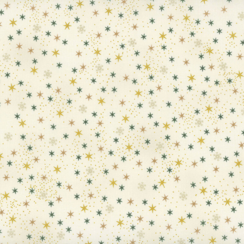 Cream fabric with tonal and gold metallic stars.