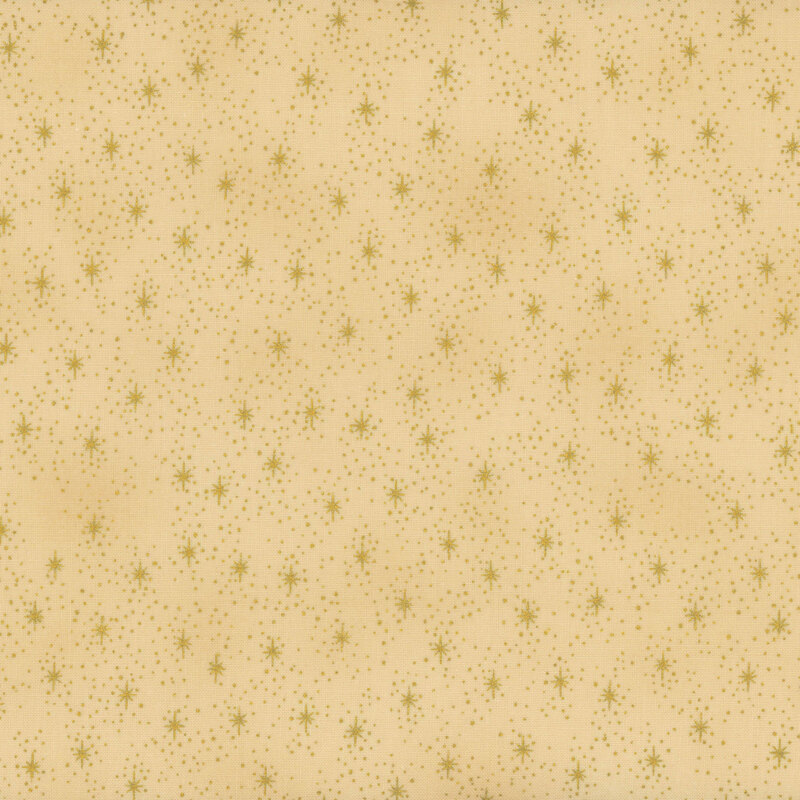 Warm beige fabric with gold metallic stars and pin dots.