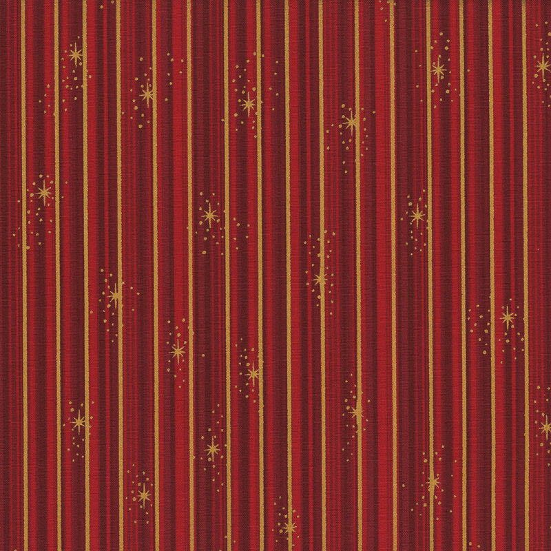 Deep red print with tonal and gold metallic stripes.