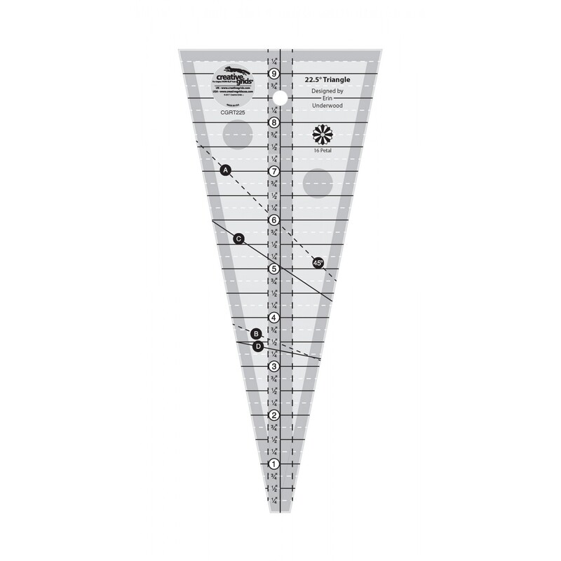 A Creative Grids 22-1/2 Degree Triangle ruler on a white background.