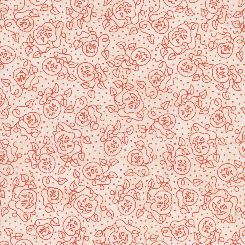 A repeating pattern of orange outlined roses and leaves on a light beige background.