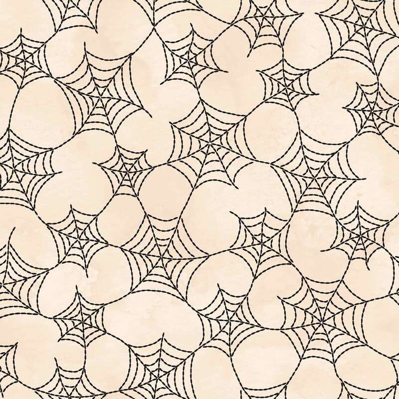 A pattern of black spider webs on a light beige background.