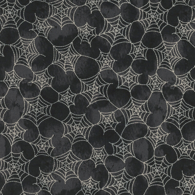 Pattern of white spider webs on a dark background, forming a repeating design.