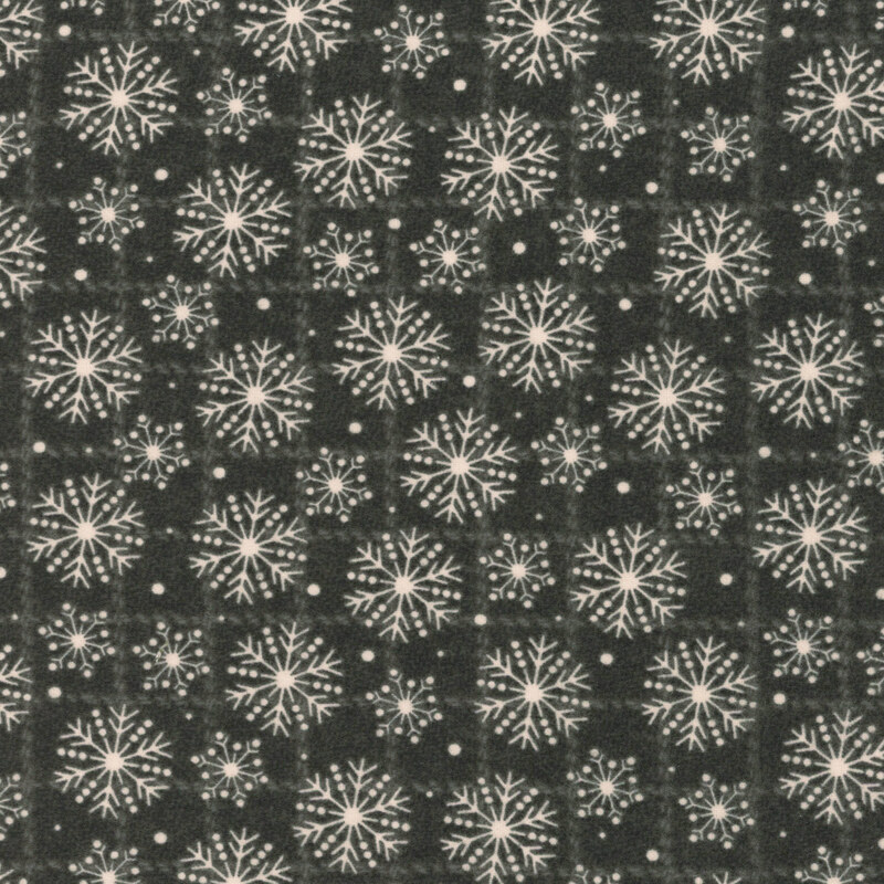 A dark background featuring an array of white snowflake patterns with small dots scattered throughout.
