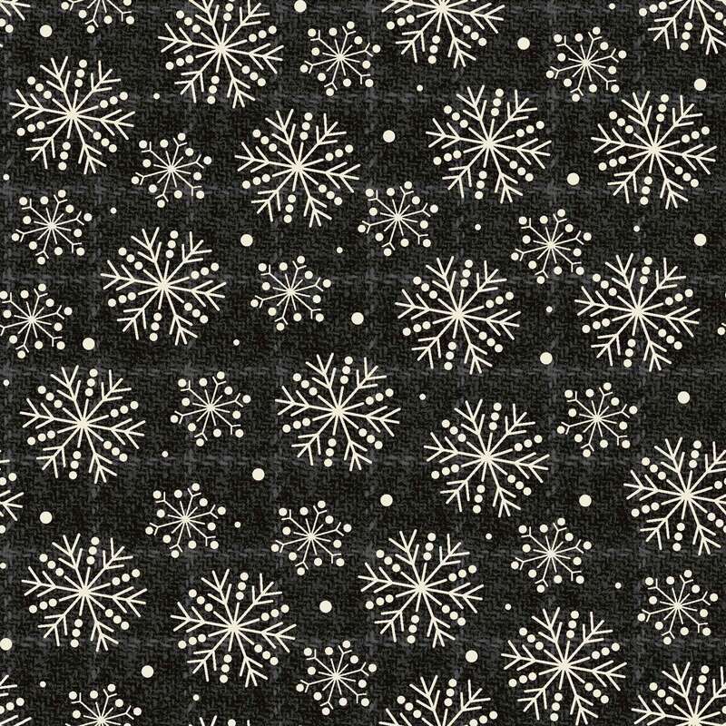 A dark background featuring an array of white snowflake patterns with small dots scattered throughout.