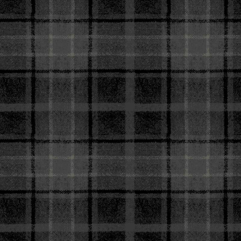 Black and gray plaid pattern featuring intersecting lines creating a textured design.