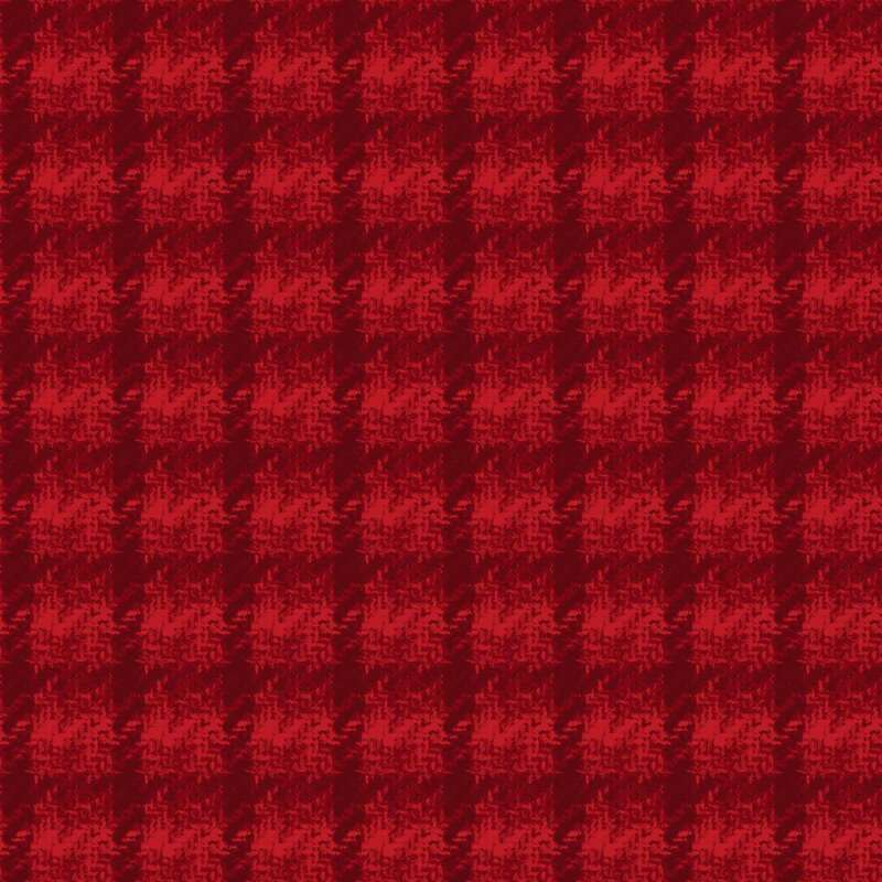 Red fabric with a grid pattern, showcasing a subtle variation in shades and depth.