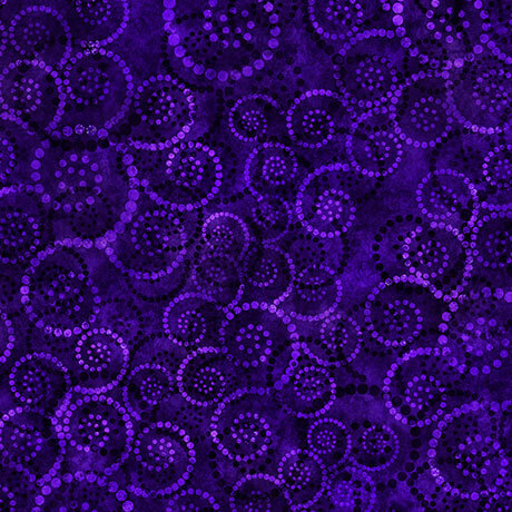 Dark blue purple fabric with a tonal dotted swirl pattern.