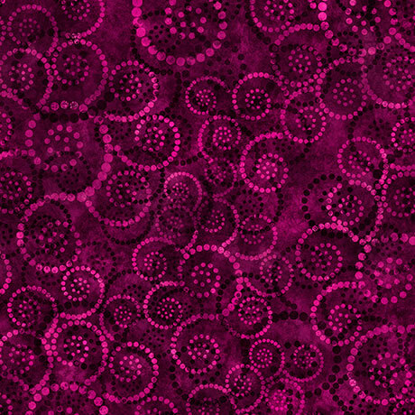 Dark magenta pink fabric with a tonal dotted swirl pattern.