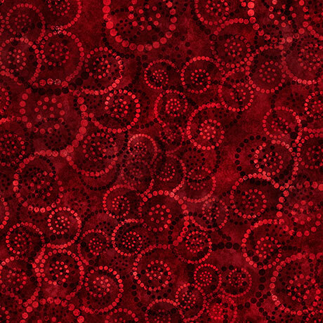 Dark red fabric with a tonal dotted swirl pattern.