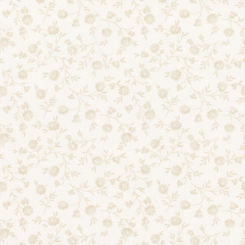 Off white fabric with a tonal beige floral and vine pattern.