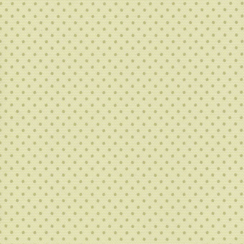 Light sage green fabric swatch with tonal polka dots. 