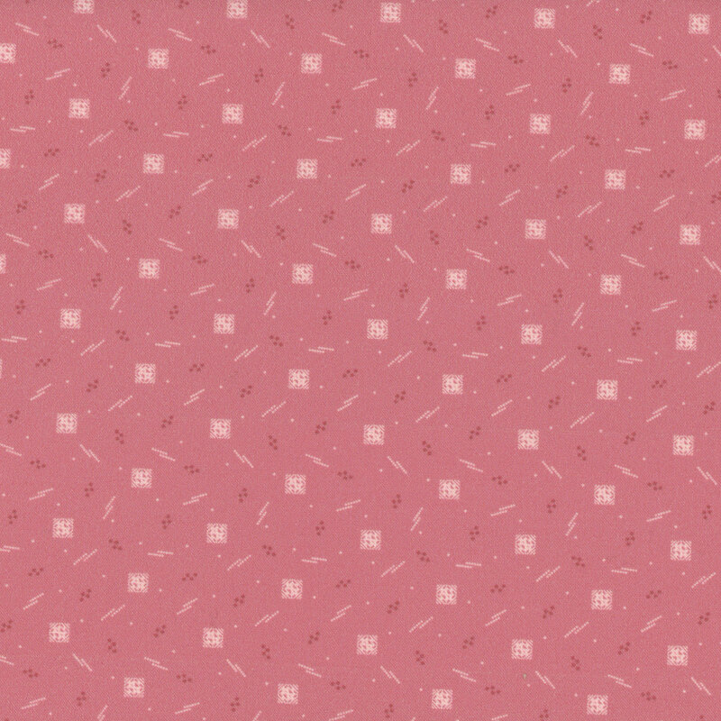 Medium pink fabric swatch with small white geometric shapes and lines.