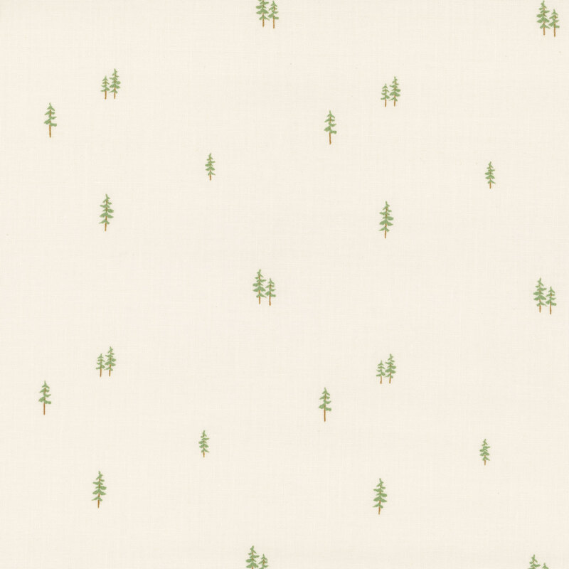 Pattern of small, light green trees evenly spaced on a cream background.