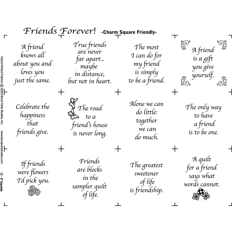 Digital render of the panel, showing all 12 sayings about friends.