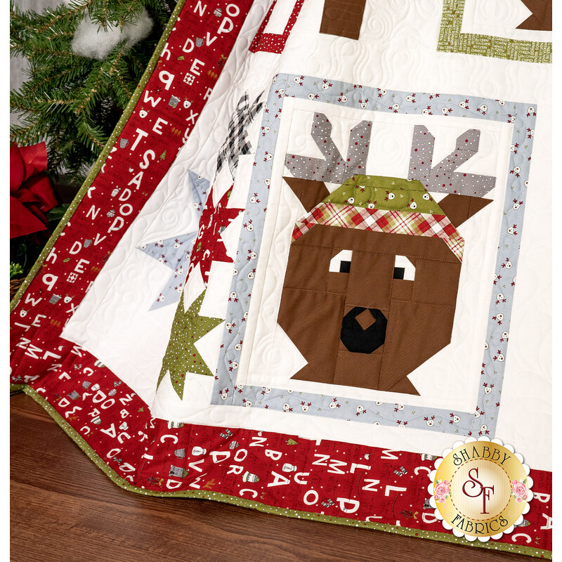 Handmade Christmas top Quilt Reindeer black red and silver