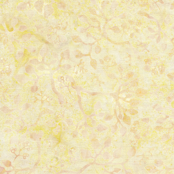 A soft, pale yellow fabric with delicate floral and vine patterns.