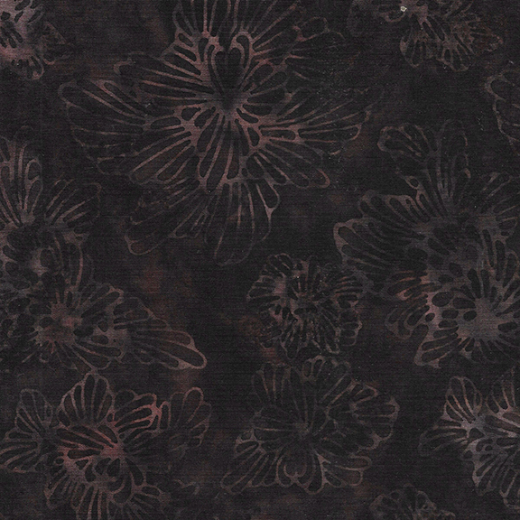 Dark brown batik fabric with a tonal floral pattern