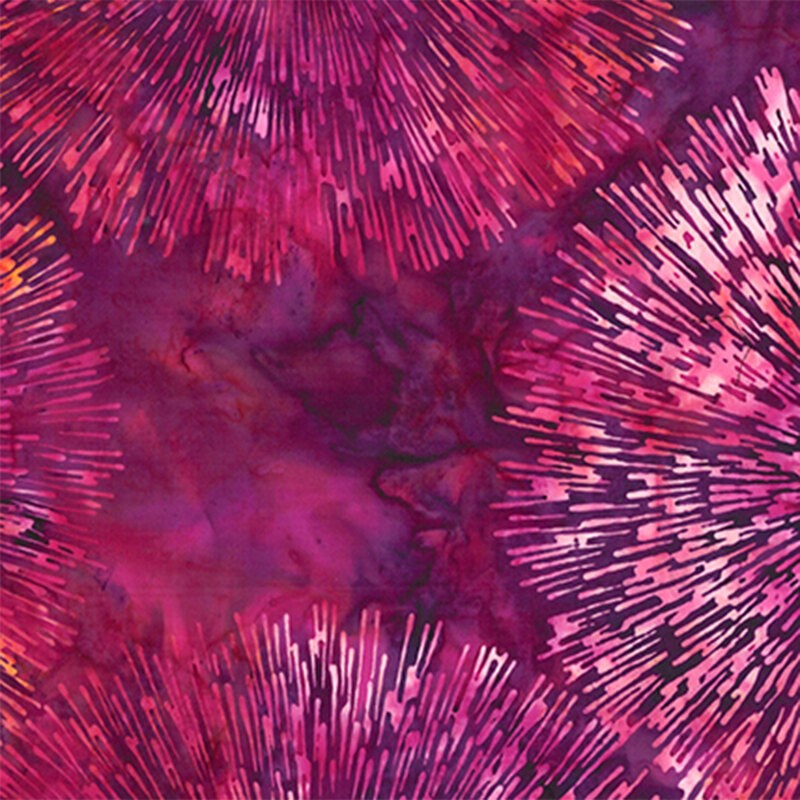 Abstract fabric pattern with pink and purple bursts radiating from the center, set against a darker background.