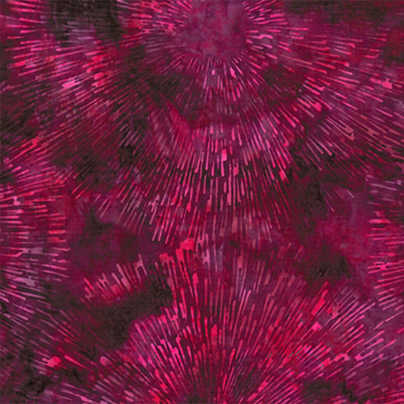 Abstract fabric pattern featuring vibrant red and pink radial lines radiating from a central point.