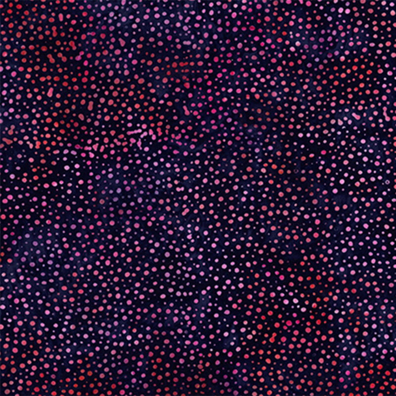 Abstract fabric pattern featuring a gradient of dots in shades of pink, purple, and navy blue.