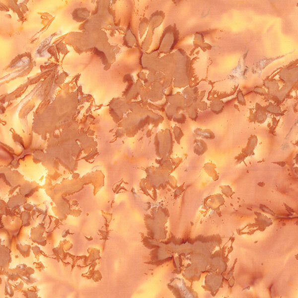 Abstract fabric with warm orange and brown swirls, resembling marbled stone texture.