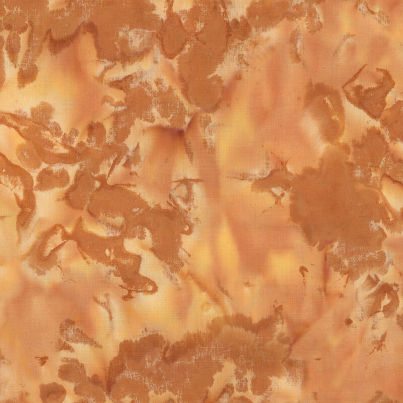 Abstract fabric with warm orange and brown swirls, resembling marbled stone texture.