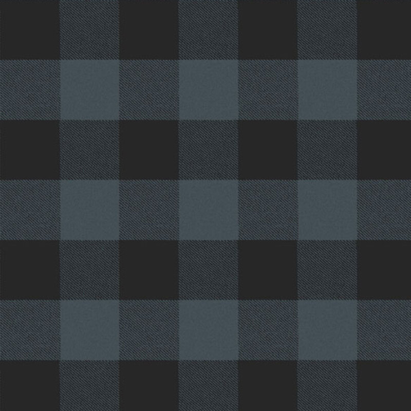 Dark plaid pattern with alternating squares of varying shades of blue and gray.