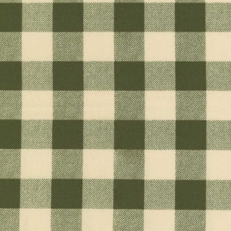Green and beige textured gingham flannel.