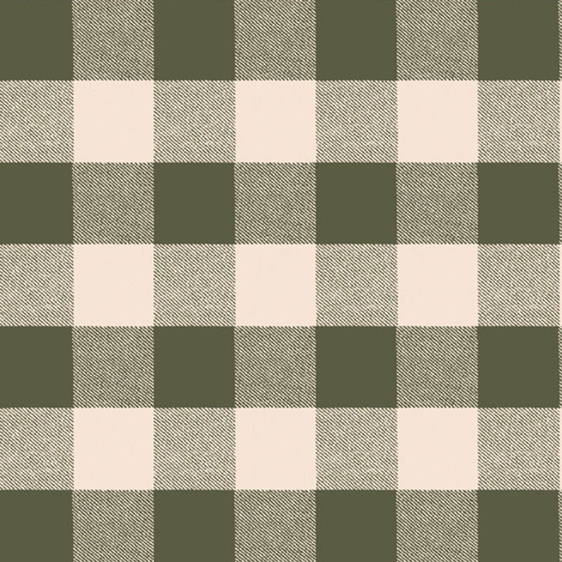 Green and beige checked pattern with alternating squares, creating a classic plaid design.