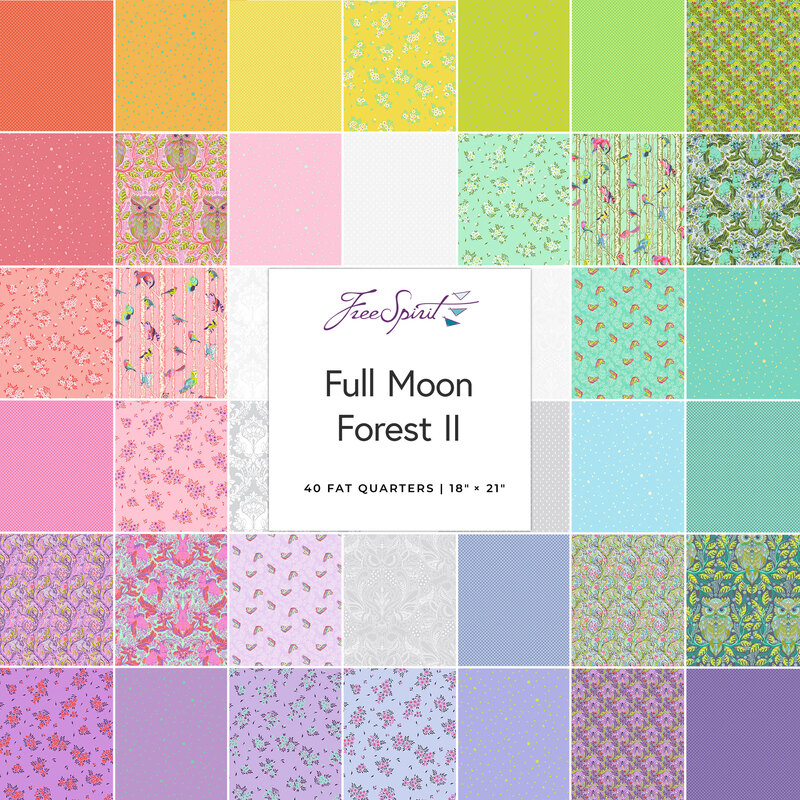 A collection of 40 fabric patterns in pastel colors, labeled Full Moon Forest II at the center.