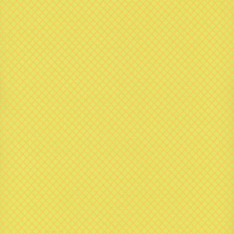 Bright yellow fabric swatch with a light orange lattice pattern.