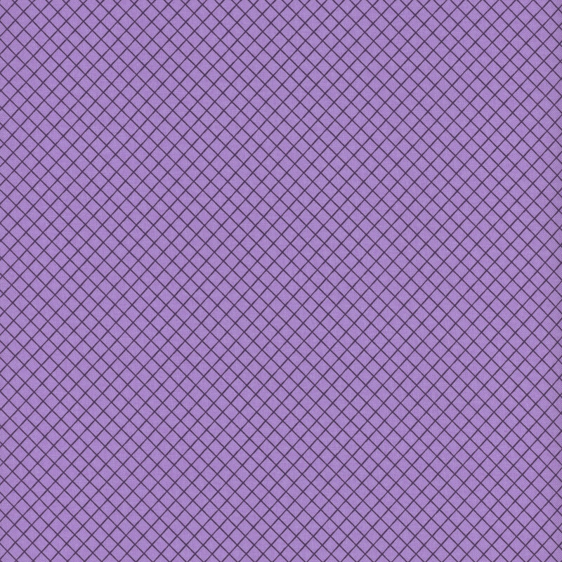 Wisteria purple fabric swatch with a tonal lattice pattern.