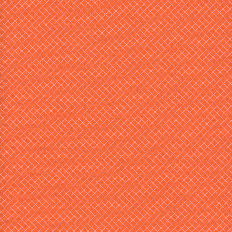 Bright orange fabric swatch with a pink lattice pattern.