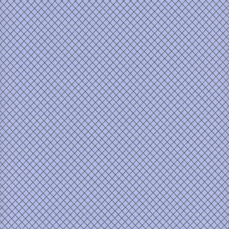 Periwinkle fabric swatch with a gray lattice pattern.