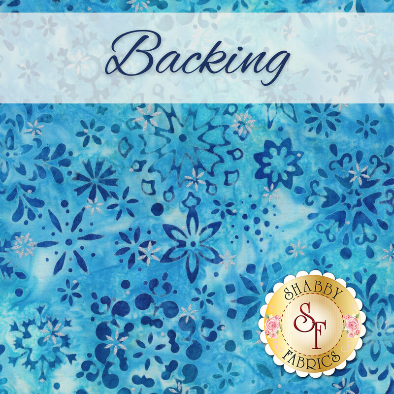 Textured blue fabric with floral patterns labeled Backing.